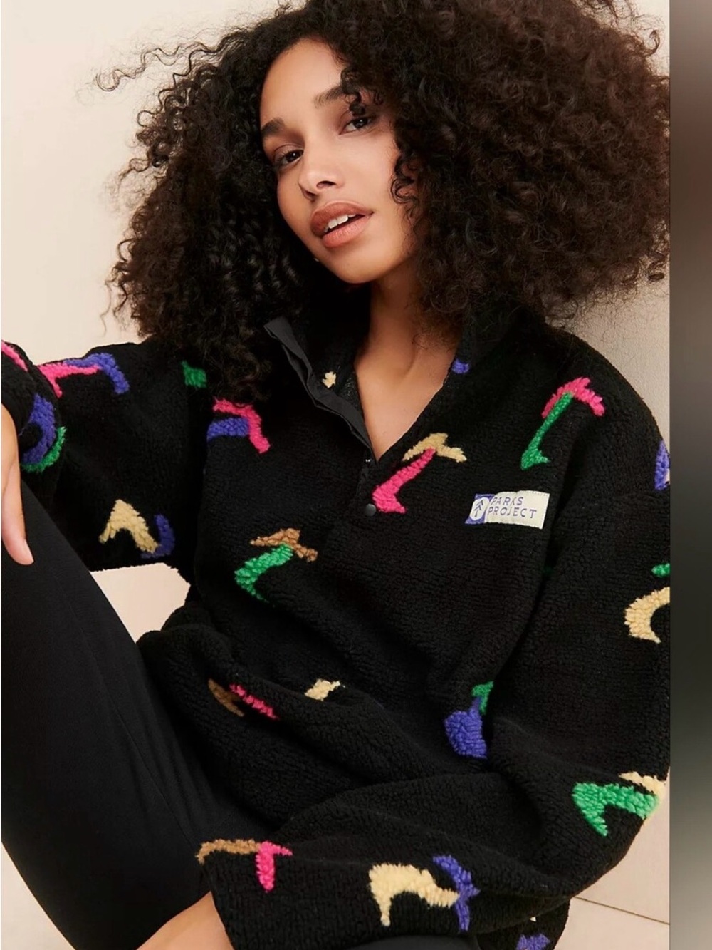 Park Projects Dancing Shroom Black & Multi Fleece Jacket Sz Medium